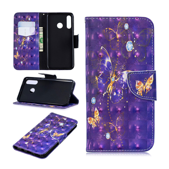 Huawei P30 Lite mönstrat plånboksfodral i läder - lila fjäril