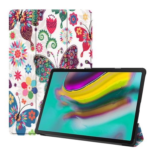 Samsung Galaxy Tab S5e vikfodral med tryck - Fjäril och blommor