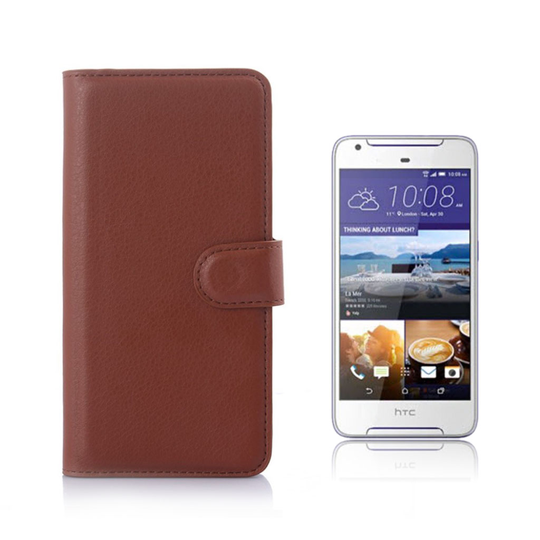 HTC Desire 650 litchi fiber läderfodral - Brun