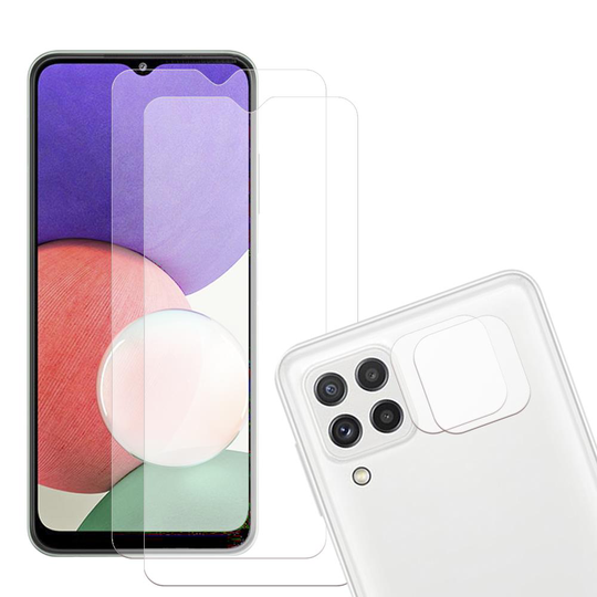 Galaxy A22 4G [4-PACK] 2 X Linsskydd Glas + 2 X Härdat Glas