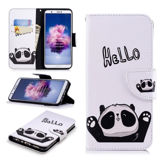 Huawei P Smart vikfodral i konstläder med tryck - Gullig panda