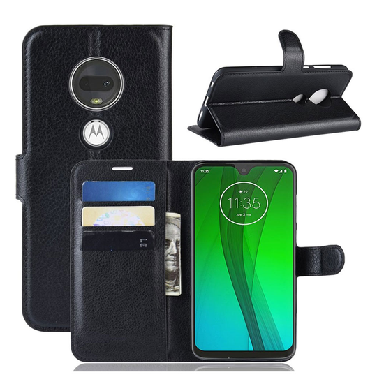 Motorola Moto G7 Litchi läderfodral - Svart