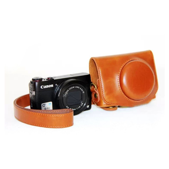 Canon PowerShot G7X MarkII Unikt läder kamera skydd - Ljus brun