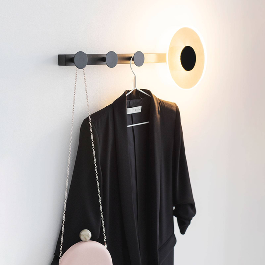 LED-vägglampa Venus, med klädkrok, svart