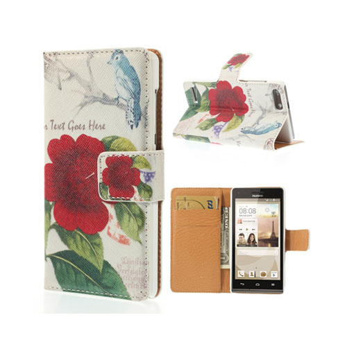 Moberg (Röda Blommor) Huawei Ascend G6 Läder Flip-Fodral