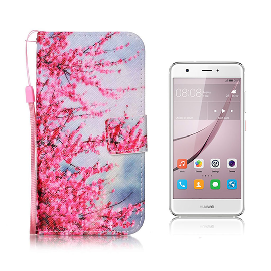 Huawei Nova läderfodral med handledsrem - Blommor