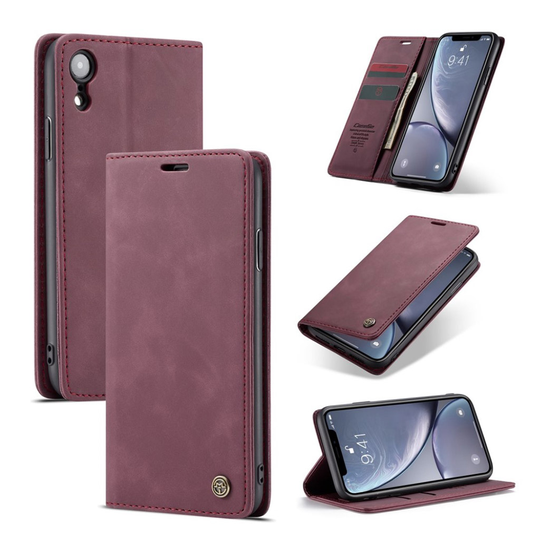 CASEME iPhone Xr plånboksfodral i läder - vinröd
