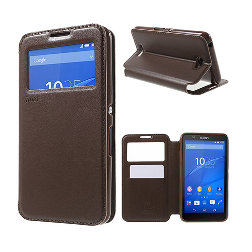 Roar Korea Sony Xperia E4 Läder Stativ Fodral - Kaffe