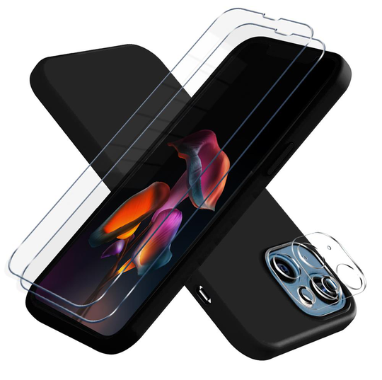 iPhone 13 Mini [5-PACK] 1 X Skal - 2 X Linsskydd - 2 X Härdat Glas - Svart