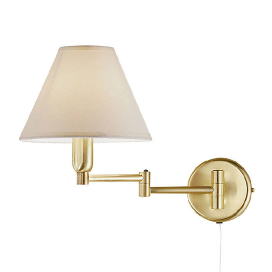 Vägglampa Hilton, vit textilskärm, mässing