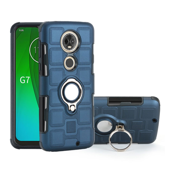 Motorola Moto G7 Geometriskt hybridfodral - Mörkblå