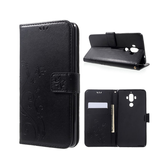 Huawei Mate 9 fjärilsmotiv läderfodral - Svart
