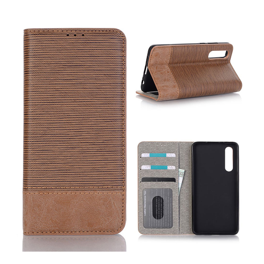 Huawei P30 tvåfärgat toothpick texture plånboksfodral i läder - brun
