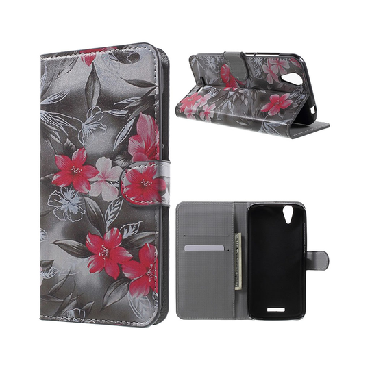 Acer Liquid Z630 läderfodral med kortfack - Röda blommor