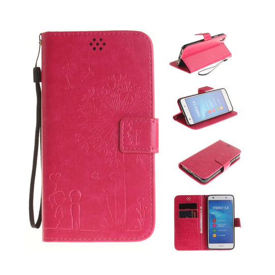 Huawei Y6 II inpräglat läderfodral - Varm rosa