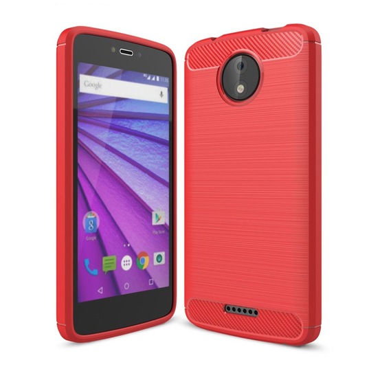 Motorola Moto C Plus Skal med karbon fiber design - Röd