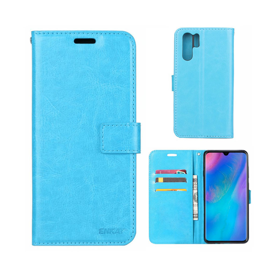ENKAY Crazy Horse Huawei P30 Pro plånboksfodral i läder - blå