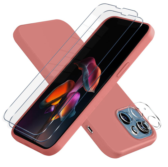 iPhone 13 [5-PACK] 1 X Skal - 2 X Linsskydd - 2 X Härdat Glas - Rosa