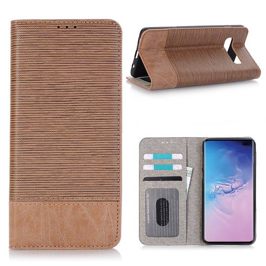 Samsung Galaxy S10 Plus toothpick texture plånboksfodral i läder - brun