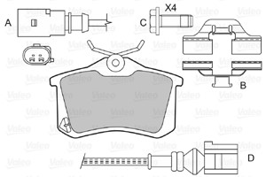 Bromsbeläggsats, Bakaxel, Framaxel, AUDI,CITROËN,DS,FIAT,FORD,LANCIA,OPEL,PEUGEOT,PLYMOUTH,SAAB,SEAT,SKODA,VW, 1001096, 1027640, 1115107