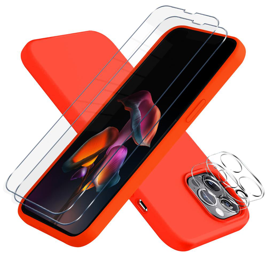 iPhone 13 Pro Max [5-PACK] 1 X Skal - 2 X Linsskydd - 2 X Härdat Glas - Röd