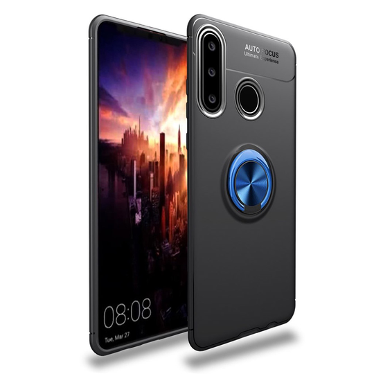 Huawei P30 Lite skal med stativ/mobilring - svart / blå
