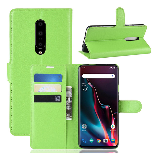 OnePlus 7 Pro konstläderfodral med litchi textur - Grön