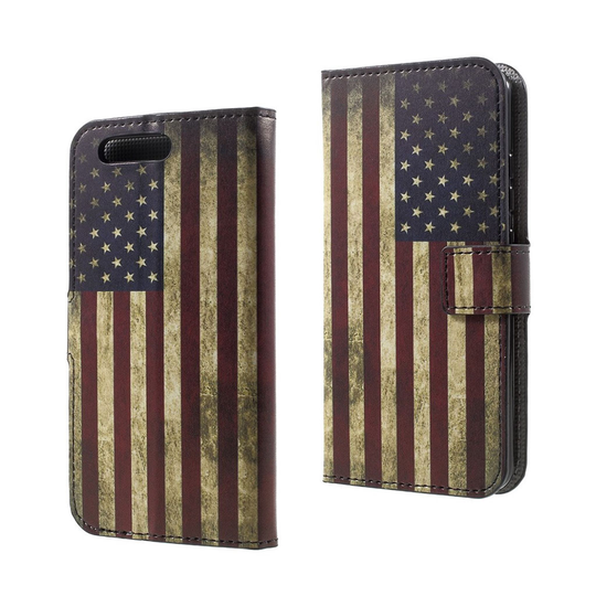 Huawei P10 mönster läderfodral - Vintage USA flagga
