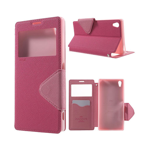 Roar Korea Sony Xperia Z5 Premium Läderfodral med Korthållare - Varm Rosa