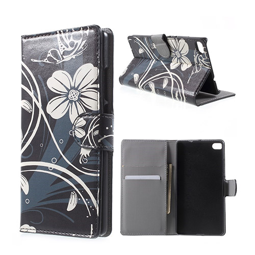 Moberg Huawei Ascend P8 Fodral med Plånbok - Vackra Vit Blommor