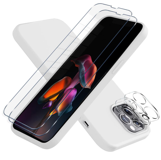 iPhone 13 Pro Max [5-PACK] 1 X Skal - 2 X Linsskydd - 2 X Härdat Glas - Vit