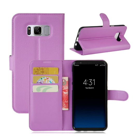 Samsung Galaxy S8 lychee läderfodral m. stativ - Lila