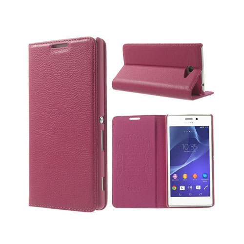 Lindgren (Rosa) Sony Xperia M2 Äkta Läder Flip-Fodral