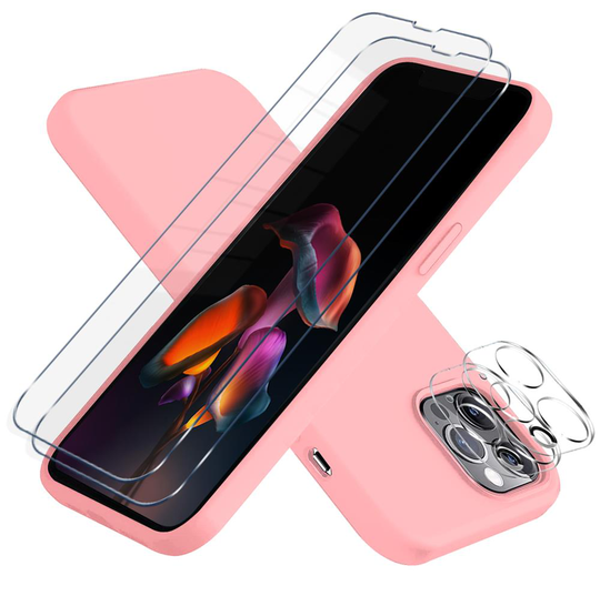 iPhone 13 Pro [5-PACK] 1 X Skal - 2 X Linsskydd - 2 X Härdat Glas - Rosa