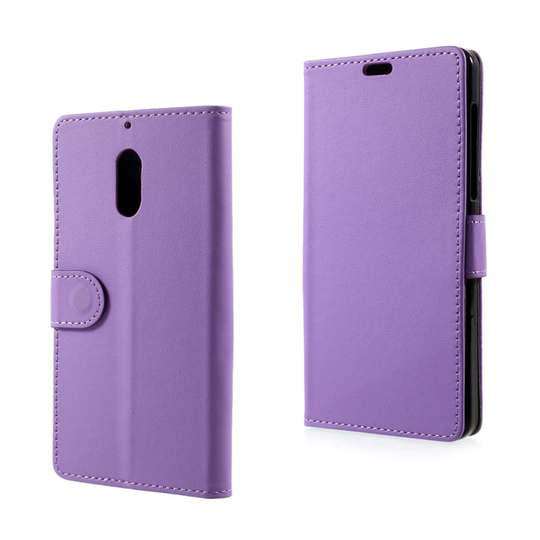 Nokia 6 läderfodral m. stativ - Lila