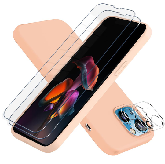 iPhone 13 [5-PACK] 1 X Skal - 2 X Linsskydd - 2 X Härdat Glas - Ljus Rosa