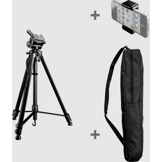 Walimex Pro 22007 Trebensstativ Arbetshöjd=550 - 1460 mm Svart inkl. vev, inkl. väska, Vattenpass