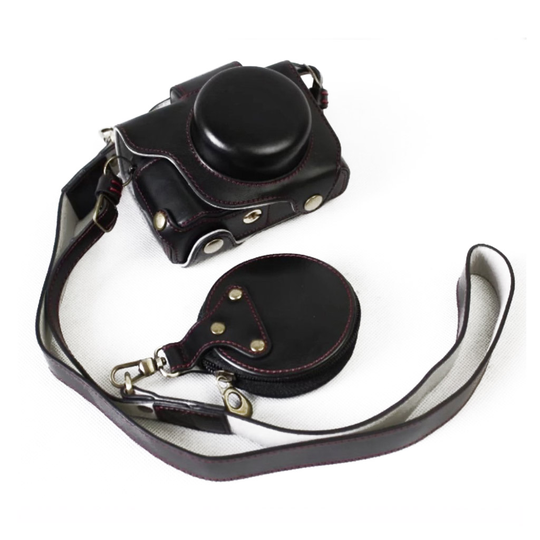 Canon Powershot G1 X Mark III kameraskydd PU läder linsskydd lock bärrem - Svart