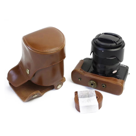 Fujifilm X-E3 kameraskydd PU läder fodral bärrem - Brun