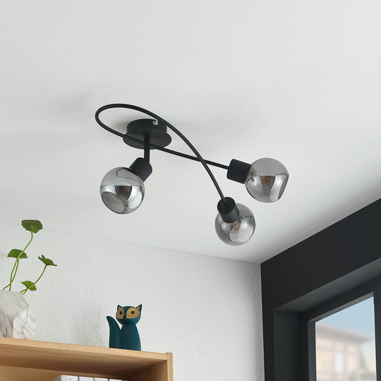 Lindby LED-taklampa Elaina 3 lampor lång svart rök
