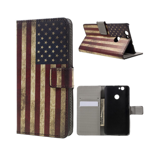 Scherfig Huawei Nova Läderfodral - Retro USA Flagga