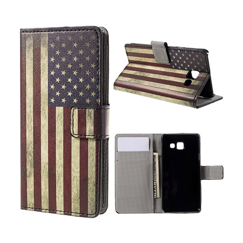 Moberg Läder Plånboksfodral med Stativ för Samsung Galaxy A3 SM-A310F (2016) - Retro Amerikansk Flagga