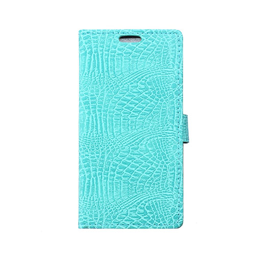 Krokodil Läderfodral med Stativ för Microsoft Lumia 650 - Cyan
