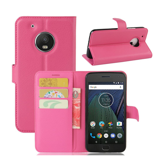 Motorola Moto G5 Plus litchi textur läderfodral - Varm rosa