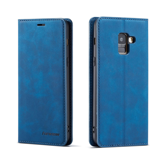 FORWENW Samsung Galaxy A8 (2018) plånboksfodral i läder - blå