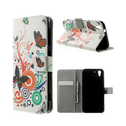 Moberg HTC Desire Eye Läder Flip Fodral - Fjärilar och Cirklar
