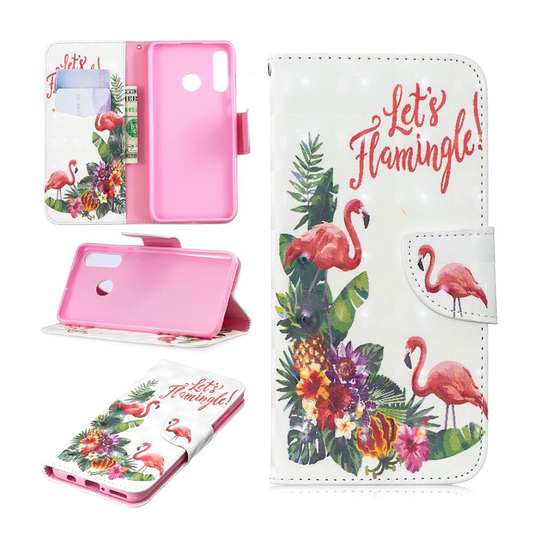 Huawei P30 Lite mönstrat plånboksfodral i läder - flamingo