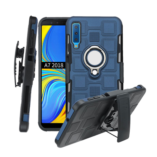 Samsung Galaxy A7 (2018) hybridfodral med geometriskt mönster - mörkblå