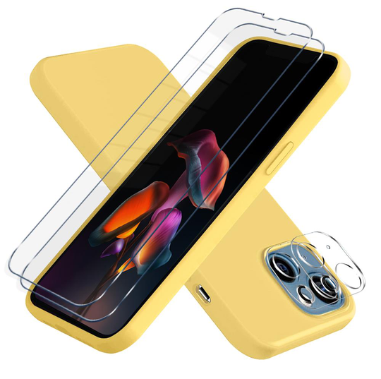 iPhone 13 Mini [5-PACK] 1 X Skal - 2 X Linsskydd - 2 X Härdat Glas - Gul