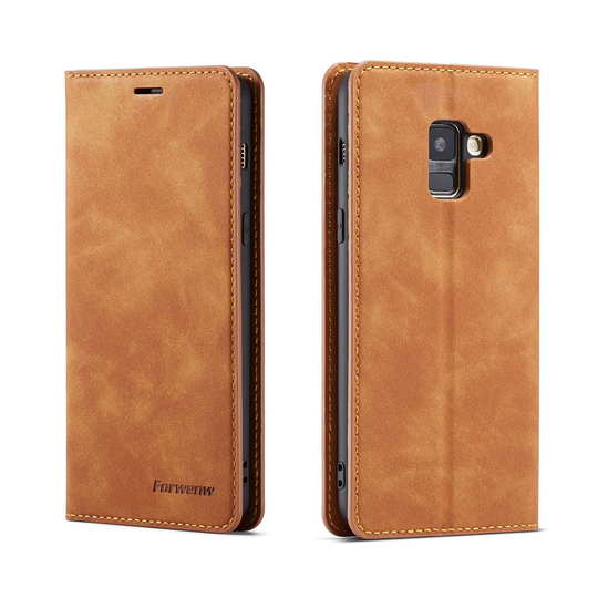 FORWENW Samsung Galaxy A8 (2018) plånboksfodral i läder - brun